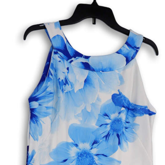 Womens Blue White Floral Halter Neck Back Zip Short Sheath Dress Size 12 image number 3