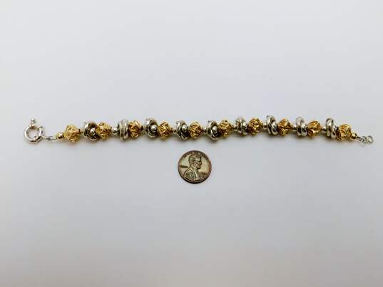 Unique 925 Sterling Silver Vermeil Two Toned Textured Beaded Bracelet 31.6g image number 4