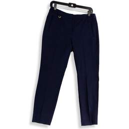 Adrianna Papell Womens Blue Flat Front Welt Pocket Straight Leg Dress Pants Sz 6