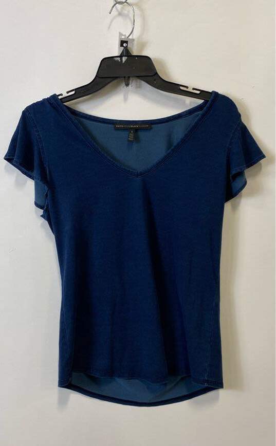 White House Black Market Womens Blue Short Sleeve V-Neck Casual Blouse Top Sz S image number 2