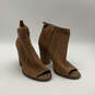 Womens Lakmeh Brown Leather Open Toe Side Zip Block Heel Booties Size 11M image number 3