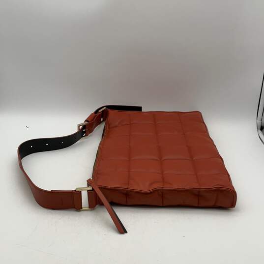 All Saints Womens Orange Leather Inner Pockets Adjustable Strap Shoulder Bag image number 4