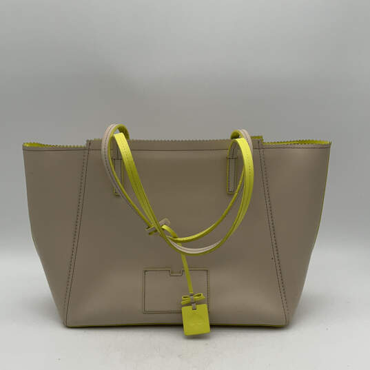 Womens Yellow Beige Leather Inner Pocket Zipper Double Handle Tote Bag image number 1