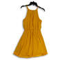 Womens Yellow Pleated Sleeveless Square Neck Fit And Flare Dress Size S image number 2