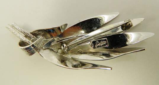 Vintage Coro Pegasus Silver Tone Brushed Leaf Brooch 19.7g image number 4