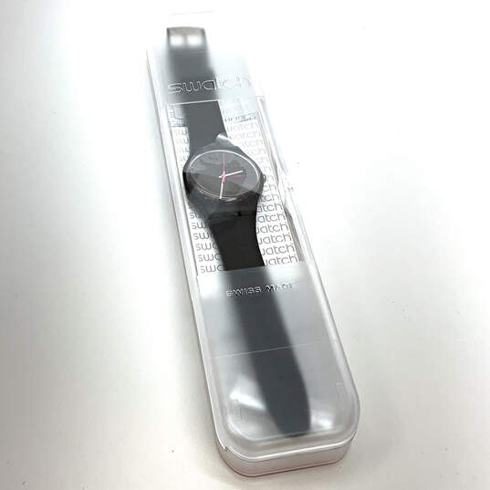 Designer Swatch Black Adjustable Strap Round Dial Analog Wristwatch w/ Box image number 1
