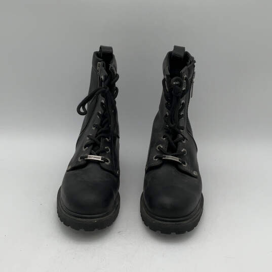 Womens Black Leather Round Toe Side Zip Lace-Up Motorcycle Boots Size 9.5 image number 2