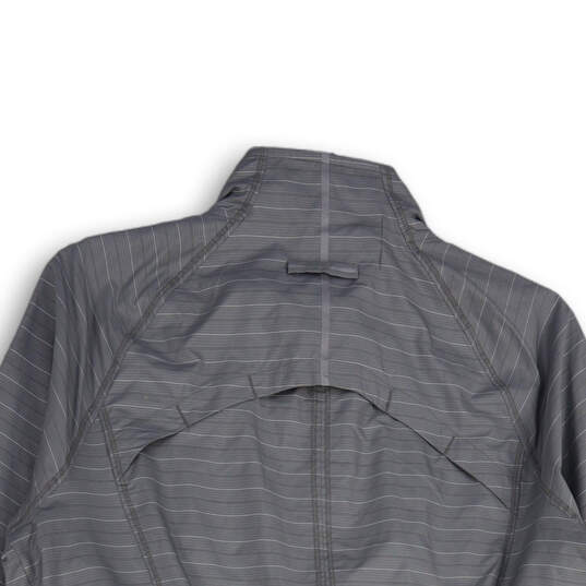 Womens Gray Striped Mock Neck Long Sleeve Full-Zip Jacket Size Medium image number 1