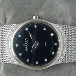 Skagen 686XSSSB Stainless Steel W/Crystals And Black Dial Watch