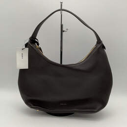 NWT Womens Brown Leather Inner Pockets Bottom Studs Zipper Hobo Bag