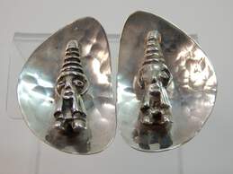 Vintage Sterling Silver 925 Peru Figural Hammered Clip On Earrings 27.8g