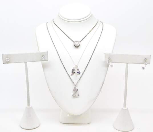 Romantic 925 Cubic Zirconia Heart Cross Angel Wing Pendant Necklaces & Earrings image number 1