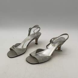 Caparros Womens Kacey Silver Platinum Silk Open Toe Slingback Heels Sz 9 w/ Box alternative image