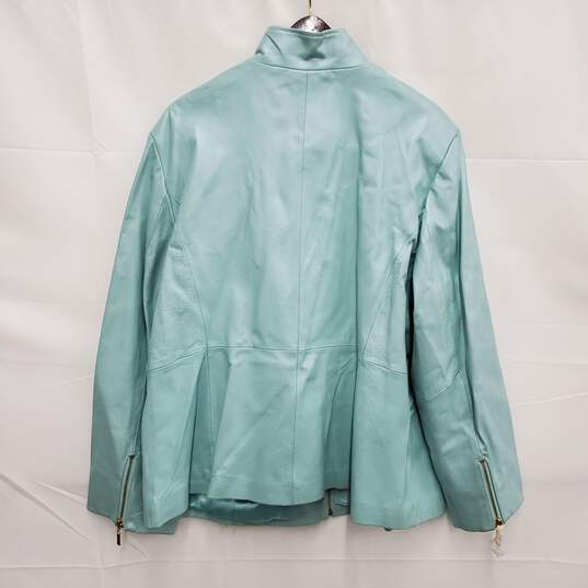 NWT VTG Jerry Lewis WM's Classic Turquoise Soft Leather Full Zip Jacket Size 2X image number 2