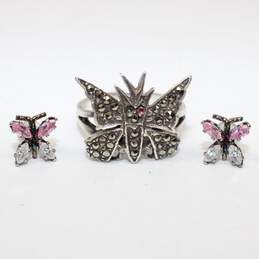 Sterling Silver Butterfly Ring & Earring Set