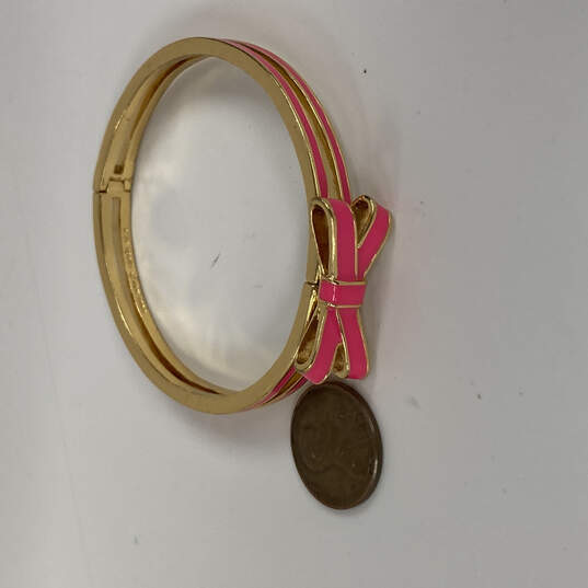 Buy the Designer Kate Spade Enamel Pink Gold Magnetic Clasp Two Rows Bow  Bracelet | GoodwillFinds