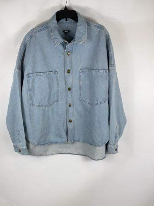 Express Mens Blue Cotton Long Sleeve Collared Denim Trucker Jacket Size Large image number 1