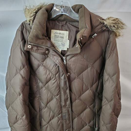 Eddie Bauer's Premium Quality Goose Down Brown Puffer Coat Women's Size L image number 2