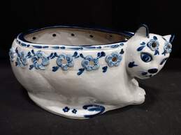 Vintage White & Blue Ceramic Cat Planter
