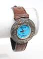 Surrisi 925 Southwestern Turquoise Dial Coral Eyes Animals Overlay Leather Watch image number 4
