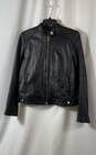 Cole Haan Womens Black Leather Long Sleeve Full Zip Biker Jacket Size Medium image number 1