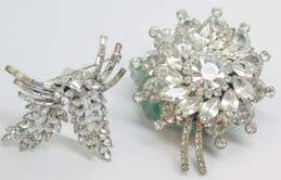 Vintage Corocraft & Silver Tone Clear Glass Rhinestone Floral Brooches 66.4g