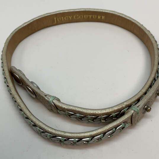 Designer Juicy Couture Silver-Tone Pink Leather Adjustable Wrap Bracelet image number 4