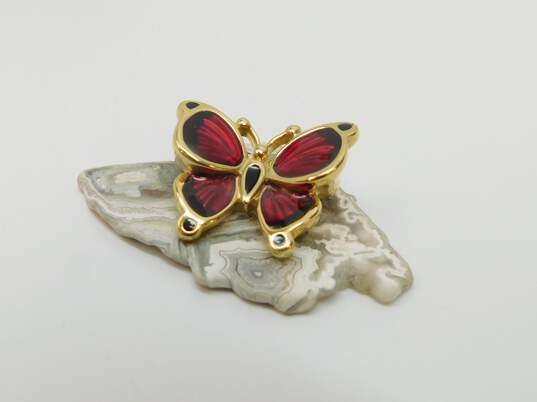 14K Yellow Gold Guilloche Enamel Butterfly Brooch 3.0g image number 1