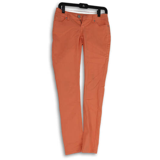 Womens Orange Denim Dark Wash Pockets Stretch Skinny Leg Jeans Size 1 image number 1