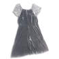 NWT Womens Black Sequins V-Neck Short Sleeve Back Zip A-Line Dress Size 14P image number 2
