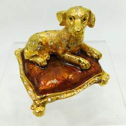 Golden Retriever on Dog Bed Jeweled Enamel Hinged Trinket Box