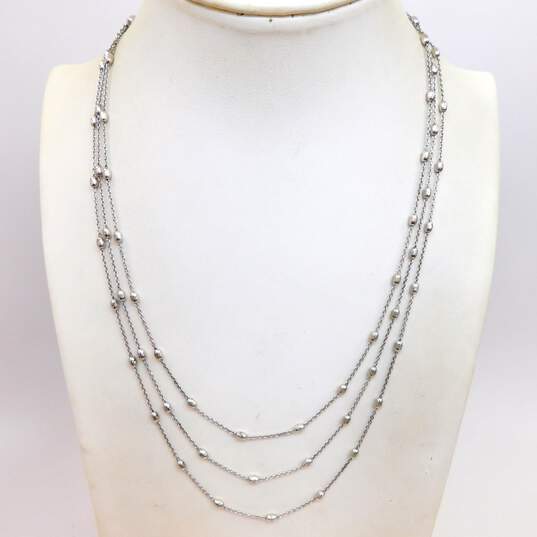925 Silver necklace – chains spot-connected by silver and rose-gold beads