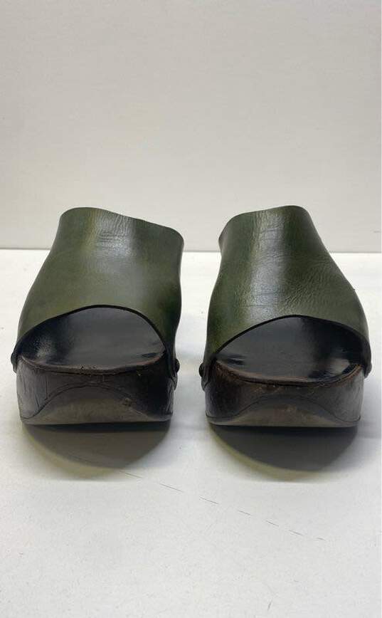 Robert Clergerie Leather Platform Mule Sandals Olive Green 10 image number 3