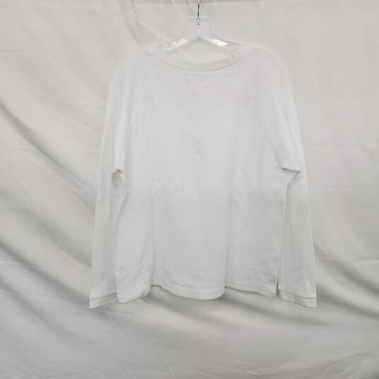 Garnet Hill White Organic Cotton Waffle Knit Long Sleeve Top WM Size L NWT image number 2