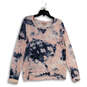 Womens Pink Blue Tie Dye Round Neck Long Sleeve Pullover Sweatshirt Size M image number 1