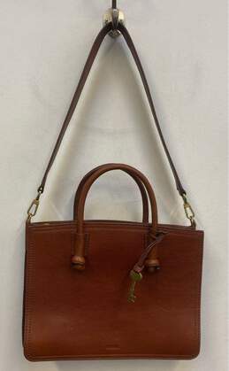 FOSSIL Brown Leather Key Charm Slim Small Messenger Shoulder Bag