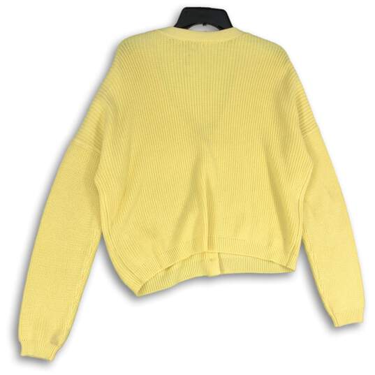 NWT Womens Yellow Knit Long Sleeve Button Front Cardigan Sweater Size L image number 2