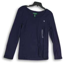 NWT Ralph Lauren Womens T-Shirt Round Neck Long Sleeve Pullover Size Blue XL