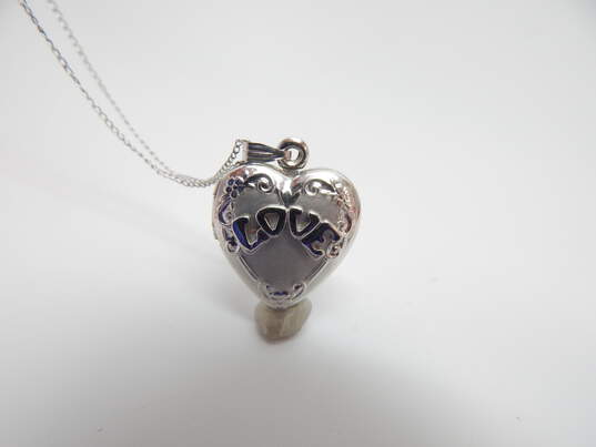 Sterling Silver Heart & Oval Floral Scroll Locket Necklaces 15.8g image number 3