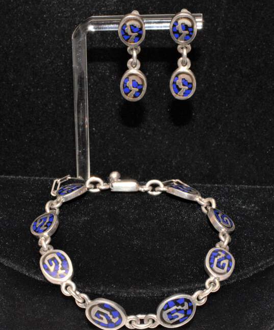 Buy the Taxco 950 Silver Purple Chip Inlay Bracelet & Earrings