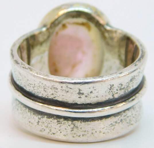 Artisan 925 & Vermeil Accent Pink Tourmaline Oval Cabochon Ridged Wide Band Ring For Repair 12.7g image number 5