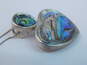 Artisan 925 Abalone Heart Pendant Necklace & Earrings w/ Chunky Ring 21.7g image number 2