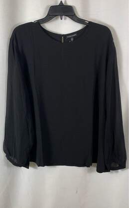 NWT Eileen Fisher Womens Black Keyhole Back Georgette Crepe Blouse Top Size 2X