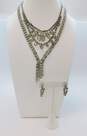 Vintage Icy Rhinestone Statement Necklaces & Screw Back Earrings 80.5g image number 1