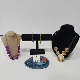 Bundle of Assorted Purple Gemstones & Gold Tone Fashion Costume Jewelry