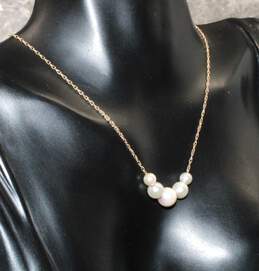 14K Yellow Gold Pearl Pendant Necklace 16"