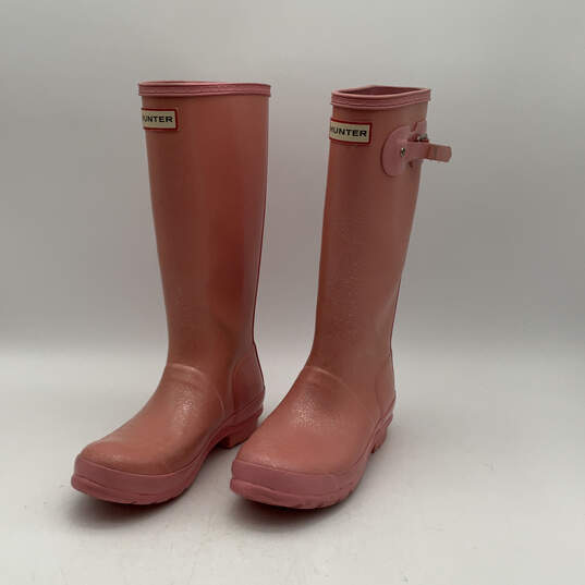 Womens Shiver Pink Mid-Calf Round Toe Buckle Tall Rain Boots Size 22 image number 1