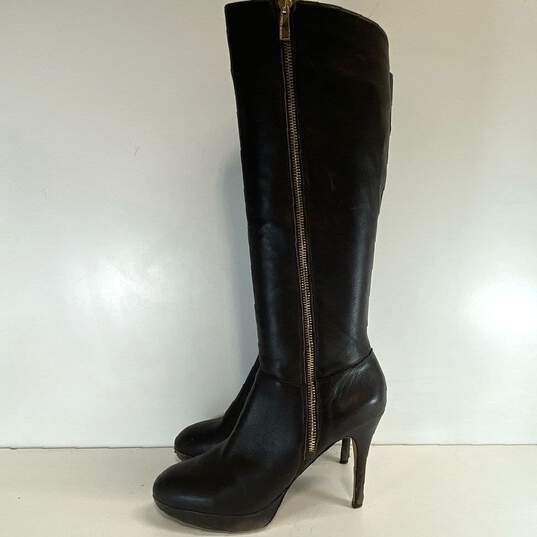 Vince Camuto Brown Leather Tall Zip Riding Heel Boots Shoes Size 7.5 M image number 2