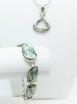 Sterling Silver Abalone Toggle Bracelet & Abstract Necklace 30.4g