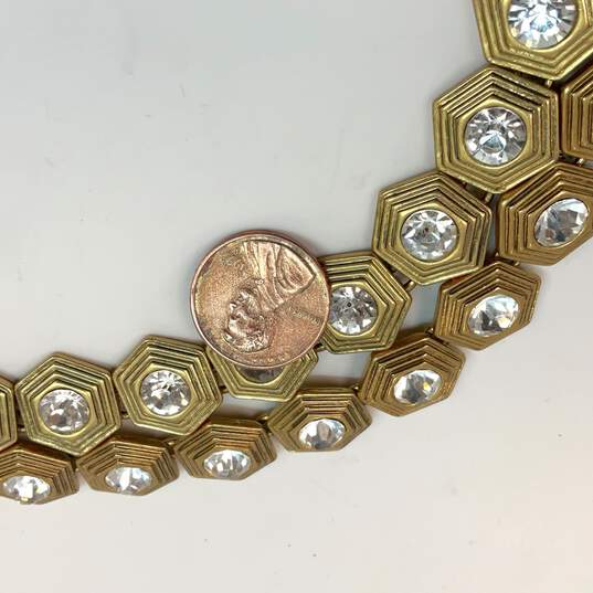 Designer J. Crew Gold-Tone Rivoli Rhinestone Hexagon Choker Necklace image number 3